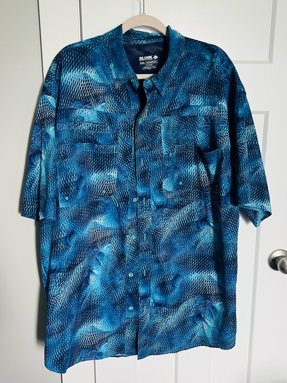 Reel Legends Blue Textured Short Sleeve Button-Up